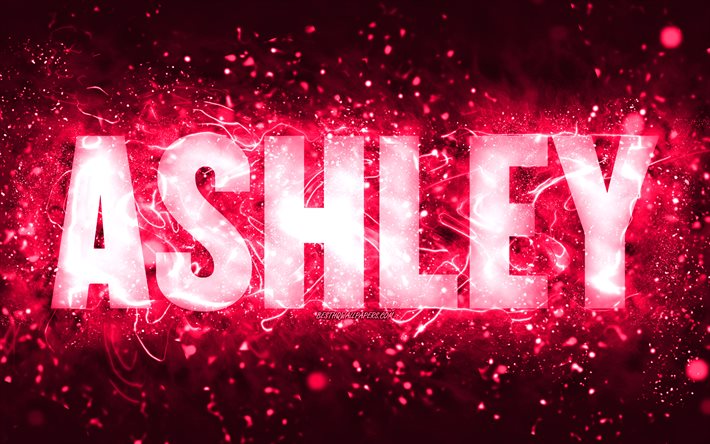 Descargar fondos de pantalla Joyeux anniversaire Ashley, 4k, néons roses,  nom Ashley, créatif, Ashley Happy Birthday, Ashley Birthday, noms féminins  américains populaires, photo avec le nom Ashley, Ashley libre. Imágenes  fondos de