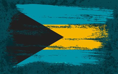 4k, Bahamas flagga, grungeflaggor, Nordamerikanska l&#228;nder, nationella symboler, penseldrag, Bahamisk flagga, grungekonst, Nordamerika, Bahamas
