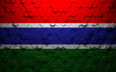 Bandiera del Gambia, arte a nido d&#39;ape, bandiera di esagoni del Gambia, Gambia, arte di esagoni 3d, bandiera del Gambia
