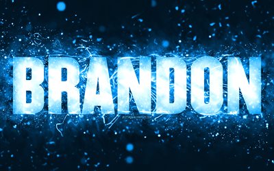 Feliz Anivers&#225;rio Brandon, 4k, luzes de neon azuis, Brandon nome, criativo, Brandon Feliz Anivers&#225;rio, Brandon Anivers&#225;rio, popular americana nomes masculinos, imagem com Brandon nome, Brandon