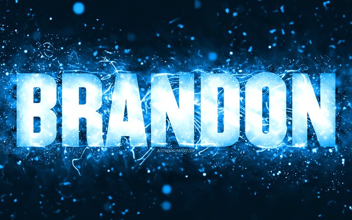Feliz Cumplea&#241;os de Brandon, 4k, luces azules de ne&#243;n, Brandon nombre, creativo, Brandon Cumplea&#241;os Feliz, Cumplea&#241;os de Brandon, popular americana de los nombres masculinos, imagen con Brandon nombre, Brandon