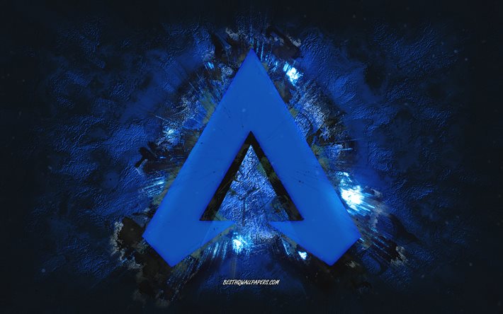 Apex Legends logo, grunge art, blue stone, background, Apex Legends blue logo, Apex Legends, creative art, blue Apex Legends grunge logo