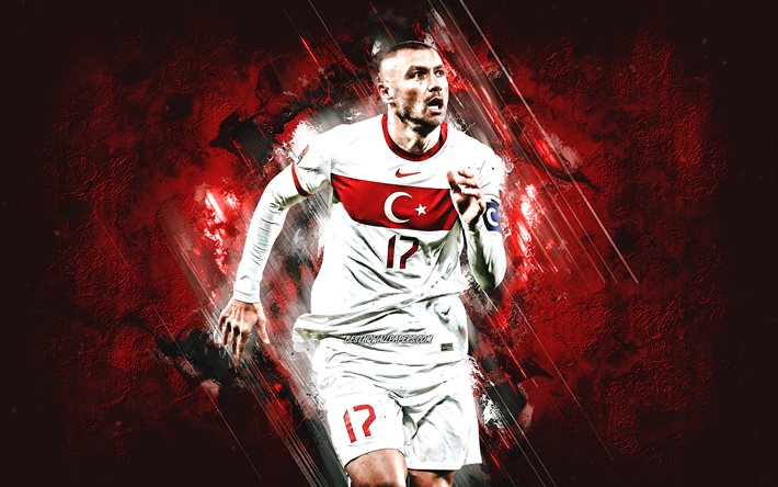 Burak Yilmaz, la Turquie &#233;quipe nationale de football, portrait, rouge, pierre fond, footballeur turc, Turquie, football
