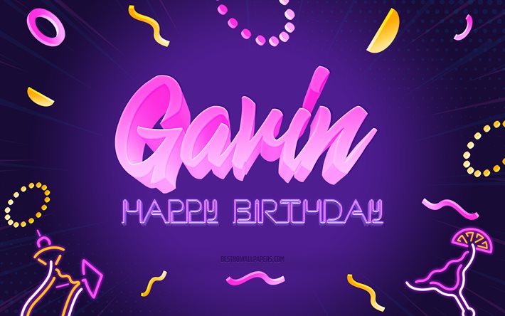 Happy Birthday Gavin, 4k, Purple Party Background, Gavin, creative art, Happy Gavin birthday, Gavin name, Gavin Birthday, Birthday Party Background