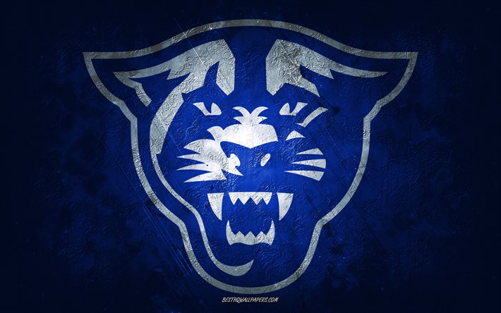 Stato della Georgia Panthers, squadra di football Americano, sfondo blu, Stato della Georgia Pantere logo, grunge, arte, NCAA football Americano, USA, Georgia State Pantere emblema