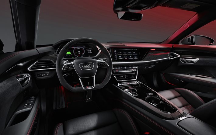 2022, أودي e-tron GT, الداخلية, منظر داخلي, لوحة القيادة, e-tron GT الداخلية, السيارات الكهربائية, السيارات الألمانية, أودي