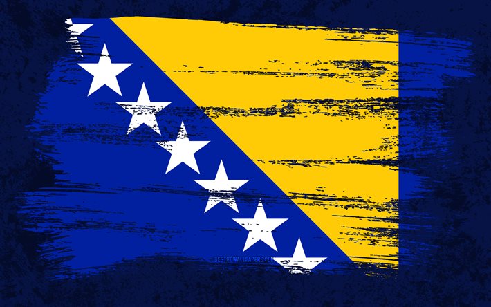4k, Bosnia ja Hertsegovinan lippu, grunge-liput, Euroopan maissa, kansalliset symbolit, harjalla aivohalvaus, Bosnian lippu, grunge art, Euroopassa, Bosnia ja Hertsegovina
