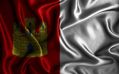 Castilla La Mancha flagga, 4k, silke v&#229;gig flaggor, Regionerna i Spanien, Flagga Castilla-La Mancha, tyg flaggor, 3D-konst, spanska samh&#228;llen, Castilla-La Mancha, Spanien, Castilla La Mancha 3D-flagga