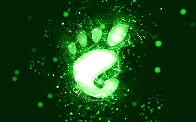Gnome logotipo verde, 4k, luces de ne&#243;n verdes, Linux, creativo, verde, abstracto, antecedentes, Gnome logotipo, OS, Gnome