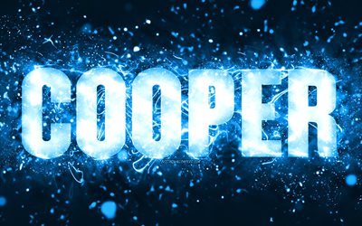 Feliz Anivers&#225;rio Cooper, 4k, luzes de neon azuis, Cooper nome, criativo, Cooper Feliz Anivers&#225;rio, Cooper Anivers&#225;rio, popular americana nomes masculinos, imagem com Cooper nome, Cooper