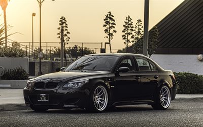 BMW M5, E60, exterior, front view, black M5 E60, E60 tuning, black E60, German cars, BMW