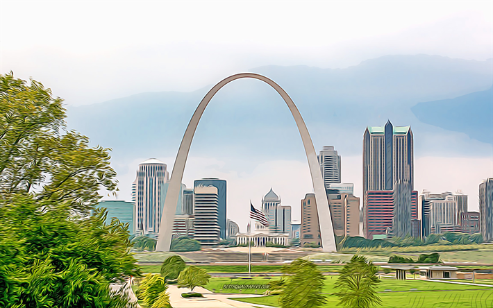 Gateway Arch, 4k, abstract citiscapes, vector art, american landmarks, creative, american tourist attractions, Saint Louis, Missouri, USA, America