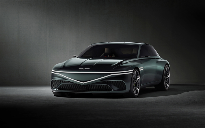 2023, Genesis X Speedium Coupe Concept, 4k, front view, exterior, green X Speedium Coupe, British cars, Genesis