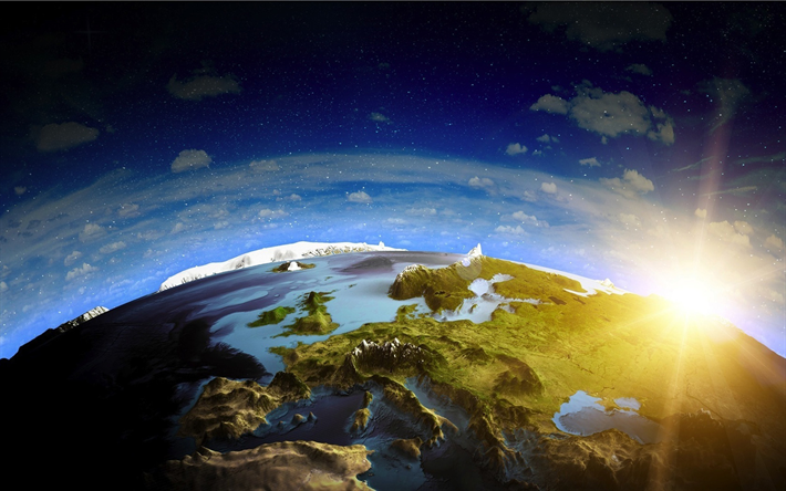 Earth from space, European 3D landscape, galaxy, Europe from space, sci-fi, universe, NASA, 3D art, planets, 3D Earth