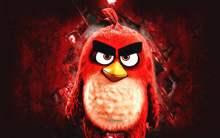 Red, The Angry Birds Movie 2, red stone background, Red characters, Red Angry Birds 2, Angry Birds characters