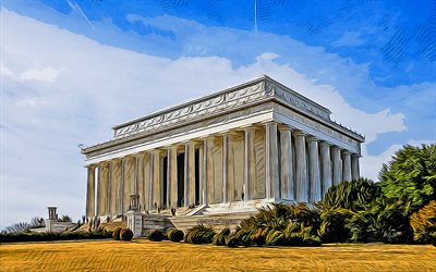 Lincoln Memorial, 4k, abstract citiscapes, vector art, american landmarks, creative, american tourist attractions, Washington, USA, America