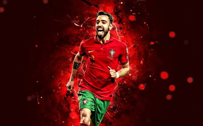 برونو فيرنانديز, اثنين اثنين وعشرين ألف, البرتغال المنتخب الوطني, 4k, نجوم كرة القدم, الأحمر أضواء النيون, كرة القدم, لاعبي كرة القدم, البرتغالي لكرة القدم, برونو فيرنانديز 4k