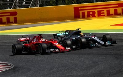 Formula 1, Ferrari sf70h, Mercedes w08, 2017, Sebastian Vettel, Lewis Hamilton