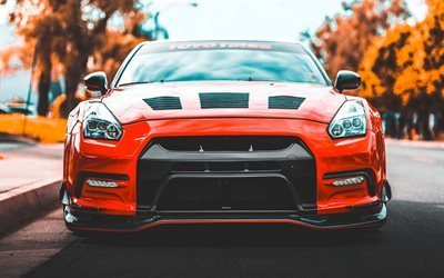 Nissan GT-R, front view, orange GTR, tuning Nissan, Japanese cars, Nissan