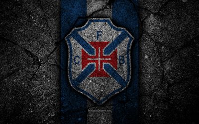 4k, Belenenses FC, logo, Portugal, Primeira Liga, soccer, grunge, asphalt texture, Belenenses, football club, black stone, FC Belenenses