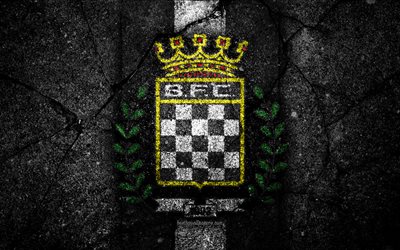 4k, Boavista FC, logo, Portugal, Primeira Liga, soccer, grunge, asphalt texture, Boavista, football club, black stone, FC Boavista