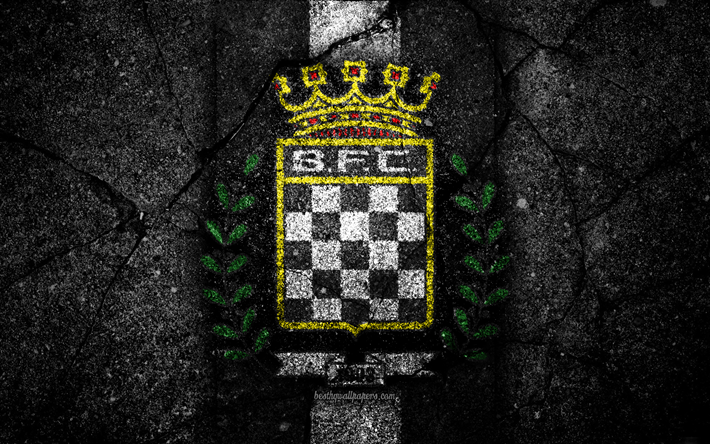 4k, Boavista FC, logo, Portugal, Primeira Liga, futebol, grunge, a textura do asfalto, Boavista, clube de futebol, pedra preta