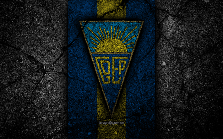 4k, Estoril FC, logo, Portekiz, Ilk Lig, futbol, grunge, asfalt doku, Estoril, Futbol Kul&#252;b&#252;, siyah taş, FC Estoril