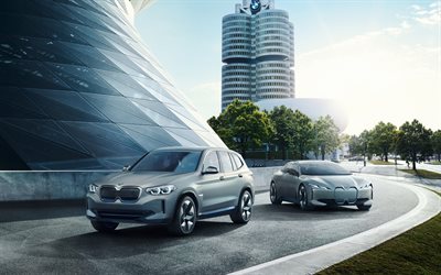 BMW iX3, 2018, 概念, BMWいビジョン動態, 外観, 高級電気自動車, フロントビュー, 車の未来, 電気クロスオーバー, BMW