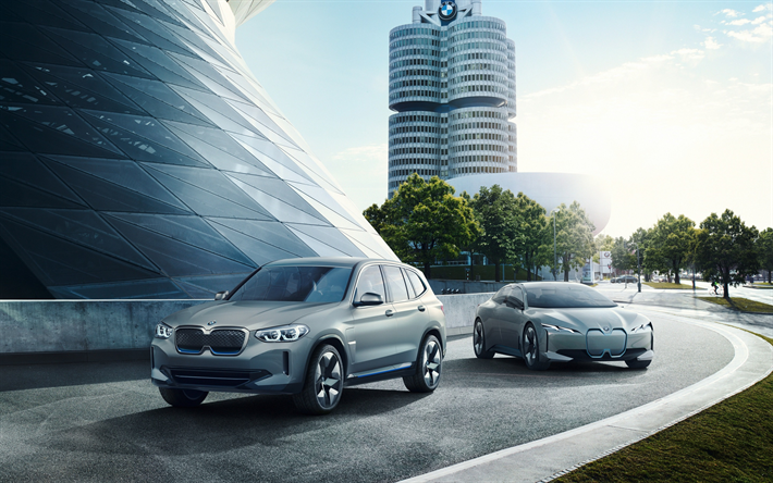 BMW iX3, 2018, Concetto, BMW ho una Visione Dinamica, esterno, di lusso, auto elettriche, vista frontale, auto del futuro crossover elettrico, BMW