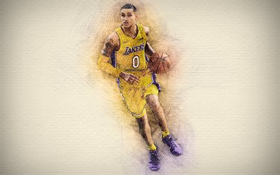 Kyle Kuzma, 4k, obras de arte, estrellas de baloncesto de Los &#193;ngeles Lakers, de la NBA, el baloncesto, LA Lakers, dibujo de Kyle Kuzma