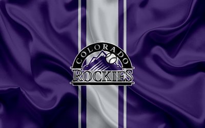 Rockies de Colorado, 4k, el logotipo de seda de la textura, el American club de b&#233;isbol, morado de la bandera, el escudo, la MLB, Denver, Colorado, estados UNIDOS, la Major League Baseball