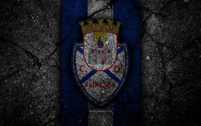 4k, Feirense FC, logotyp, Portugal, Den F&#246;rsta Ligan, fotboll, grunge, asfalt konsistens, Feirense, football club, svart sten, FC Feirense