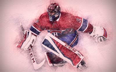 Carey Price, 4k, obras de arte, estrellas del hockey, Montreal Canadiens, NHL, hockey, dibujo Carey Precio
