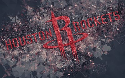 Houston Rockets, 4K, criativo geom&#233;tricas logotipo, Americano de basquete clube, arte criativa, NBA, emblema, mosaico, vermelho resumo de plano de fundo, Associa&#231;&#227;o Nacional De Basquete, Houston, Texas, EUA, basquete