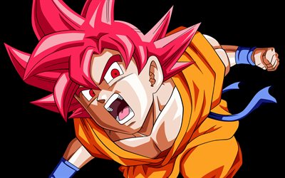 Super Saiyan Goku, Super Saiyan Rosa, 4k, Dragon Ball Super, manga, Goku SSJ Deus, DBS, obras de arte, Dragon Ball, Goku