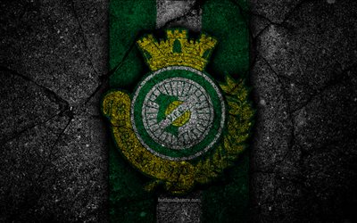4k, Setubal FC, logo, Portugal, Primeira Liga, soccer, grunge, asphalt texture, Setubal, football club, black stone, FC Setubal