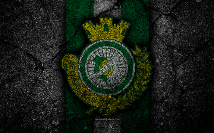 4k, Setubal FC, logotyp, Portugal, Den F&#246;rsta Ligan, fotboll, grunge, asfalt konsistens, Hotell i lissabon, football club, svart sten, FC Setubal