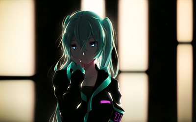 Hatsune Miku, darkness, green hair, manga, Vocaloid