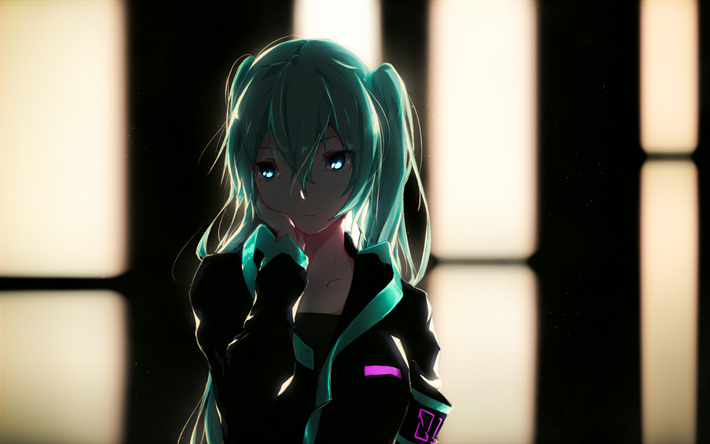 Hatsune Miku, la oscuridad, el pelo verde, manga, Vocaloid