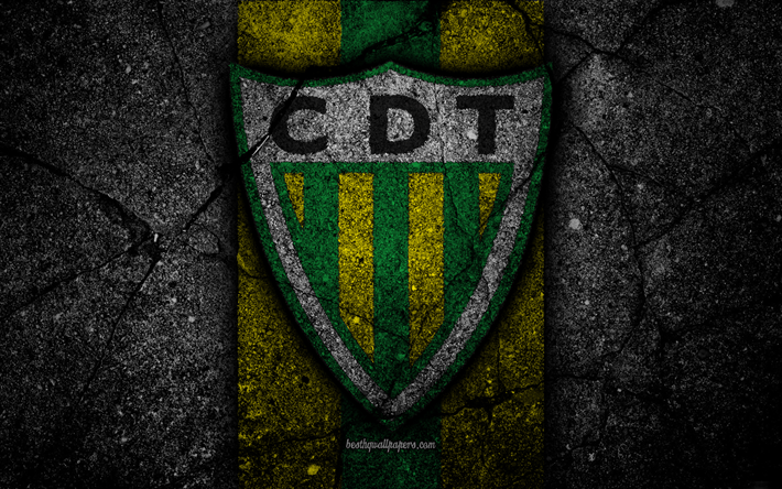 4k, Tondela FC, logo, Portekiz, Ilk Lig, futbol, grunge, asfalt doku, Tondela, Futbol Kul&#252;b&#252;, siyah taş, FC Tondela