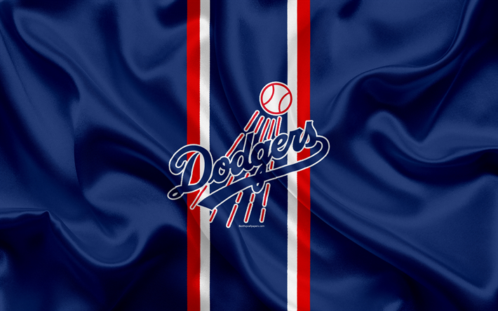 Los Angeles Dodgers, 4k, logotyp, siden konsistens, Amerikansk baseball club, bl&#229; flagg, emblem, MLB, Los Angeles, Kalifornien, USA, Major League Baseball