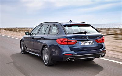 BMW 5 Touring, 2018, 530d, estetik, dış, dikiz, yeni mavi BMW 5 vagon, Alman Yeni araba, BMW
