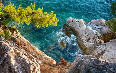 sea, coast, view from the cliff, stones, Mediterranean Sea, summer