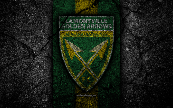 Lamontville Golden Arrows FC, 4k, emblem, South African Premier League, soccer, logo, South Africa, grunge, Lamontville Golden Arrows, black stone, asphalt texture, football, FC Lamontville Golden Arrows