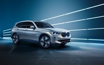 BMW iX3, 2018, Concept, exterior, side view, SUV, electric, new silver iX3, BMW