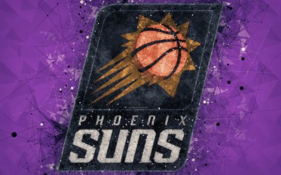 O Phoenix Suns, 4K, criativo geom&#233;tricas logotipo, Americano de basquete clube, arte criativa, NBA, emblema, roxo resumo de plano de fundo, mosaico, Associa&#231;&#227;o Nacional De Basquete, Phoenix, Arizona, EUA, basquete