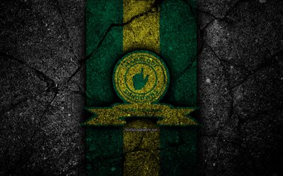 Mamelodi Sundowns FC, 4k, emblema, Sul-Africano Premier League, futebol, logo, &#193;frica Do Sul, grunge, Mamelodi Sundowns, pedra preta, a textura do asfalto, FC Mamelodi Sundowns