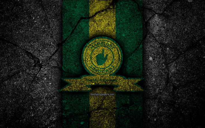 Mamelodi Sundowns FC, 4k, emblem, South African Premier League, soccer, logo, South Africa, grunge, Mamelodi Sundowns, black stone, asphalt texture, football, FC Mamelodi Sundowns