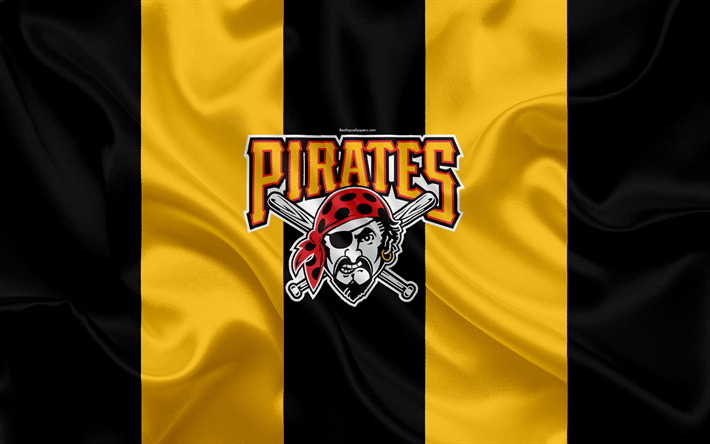 Pittsburgh Pirates, 4k, logo, ipek doku, Amerikan beyzbol kul&#252;b&#252;, sarı, siyah bayrak, amblem, HABERLER, Pittsburgh, Pensilvanya, AMERİKA Birleşik Devletleri, Major League Baseball