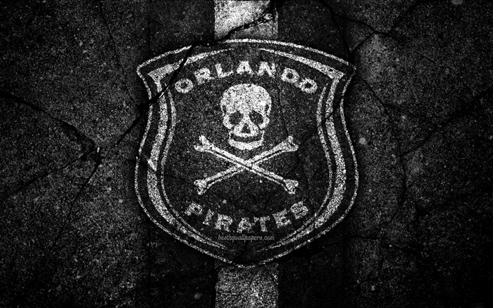 Orlando Pirates FC, 4k, emblema, Sud Africa, Premier League, calcio, logo, grunge, Orlando Pirates, nero, pietra, asfalto texture, FC Orlando Pirates